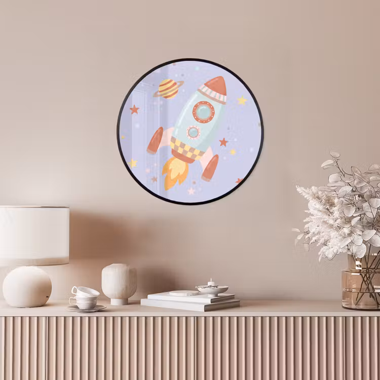 Ronde fotolijst - Raket - Ruimte - Planeet - Illustratie — 5