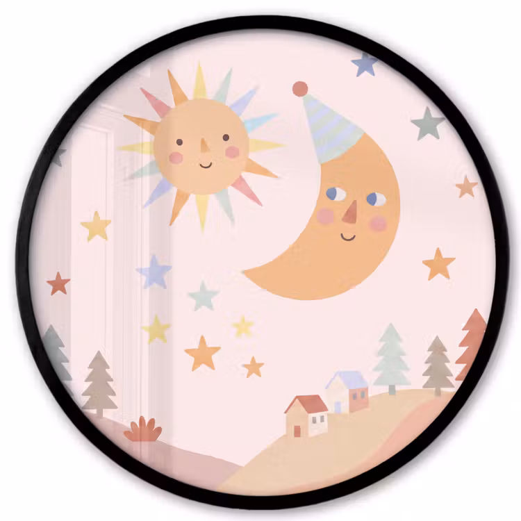 Ronde fotolijst - Zon - Maan - Sterren - Kinderkamer - Pastel — 1