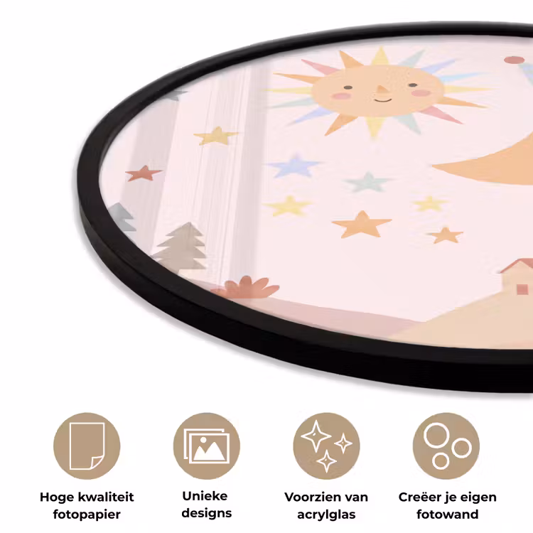 Ronde fotolijst - Zon - Maan - Sterren - Kinderkamer - Pastel — 2