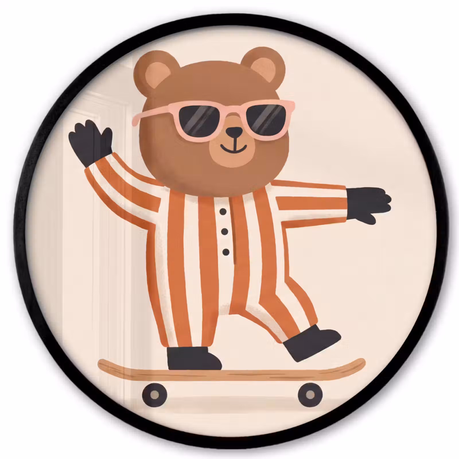 Ronde fotolijst - Dieren - Skateboard - Spel - Cartoon - Roze — 1