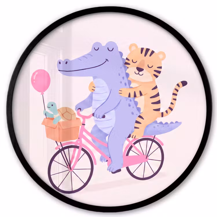 Ronde fotolijst - Dieren - Fiets - Vriendschap - Illustratie - Roze — 1