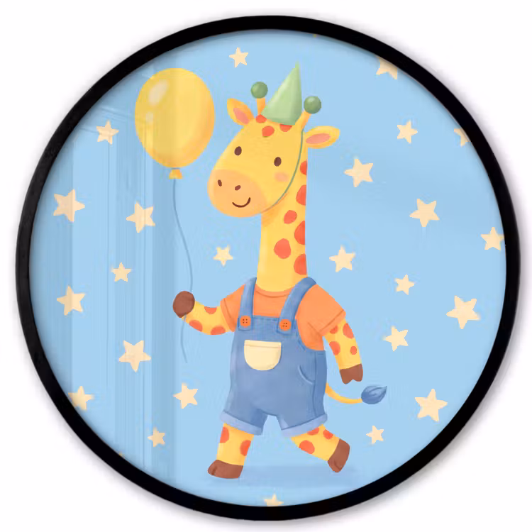 Ronde fotolijst - Dieren - Giraffe - Ballon - Feest - Kinderkamer — 1