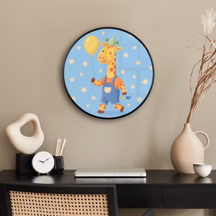 Ronde fotolijst - Dieren - Giraffe - Ballon - Feest - Kinderkamer — 3