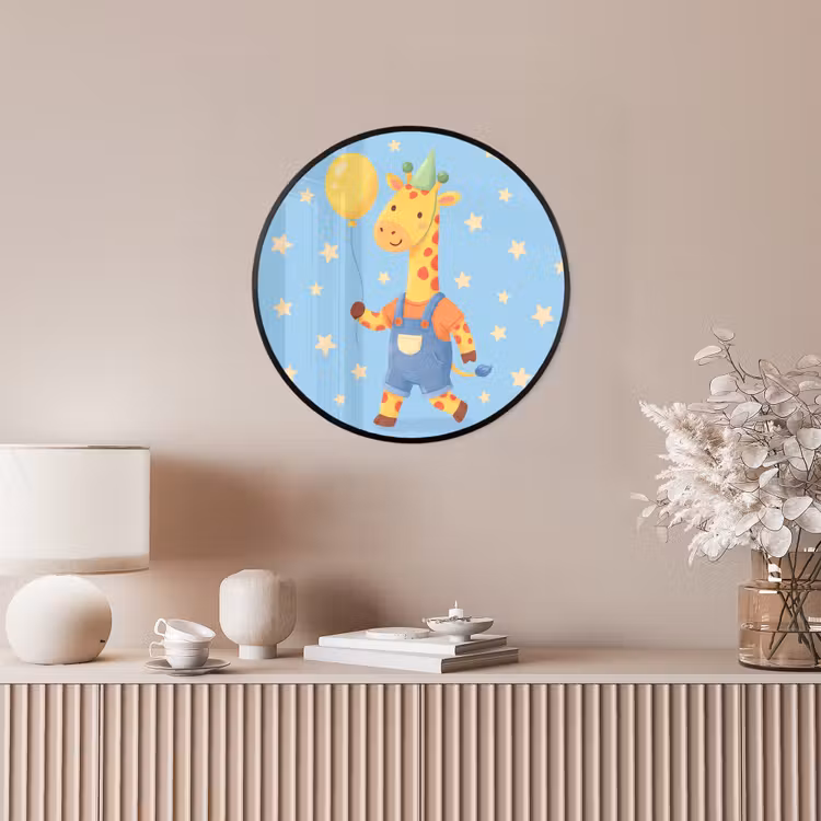Ronde fotolijst - Dieren - Giraffe - Ballon - Feest - Kinderkamer — 5