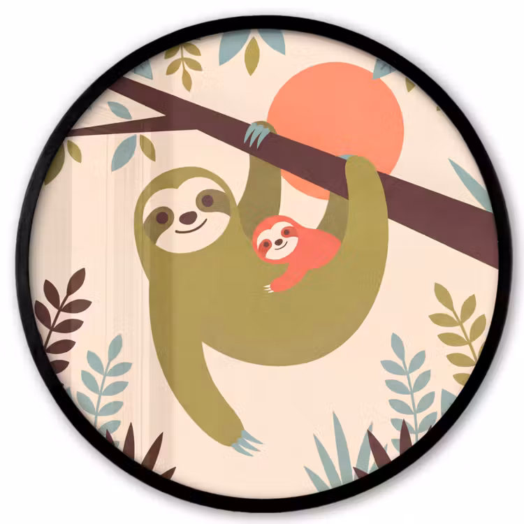 Ronde fotolijst - Dieren - Moeder - Baby - Natuur - Groen — 1