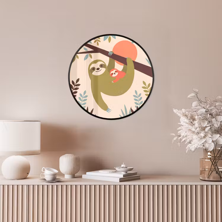 Ronde fotolijst - Dieren - Moeder - Baby - Natuur - Groen — 5