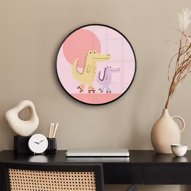 Ronde fotolijst - Dieren - Skaten - Illustratie - Speels - Roze — 3