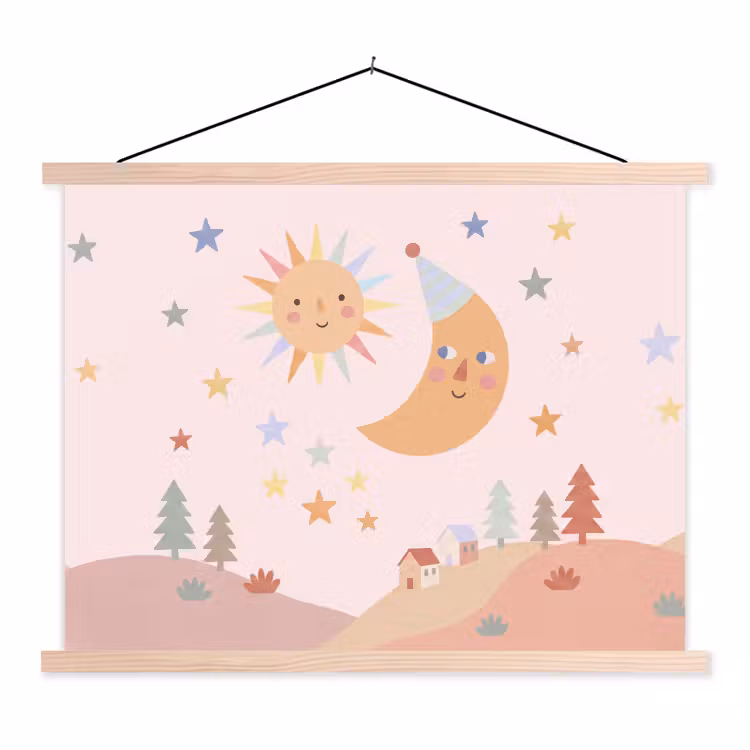 Schoolplaat - Zon - Maan - Sterren - Kinderkamer - Pastel — 1