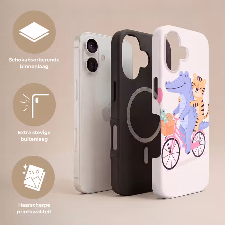 Telefoonhoesje Toughcase - Dieren - Fiets - Vriendschap - Illustratie - Roze — 3