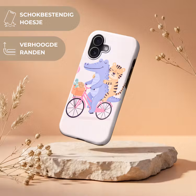 Telefoonhoesje Toughcase - Dieren - Fiets - Vriendschap - Illustratie - Roze — 5