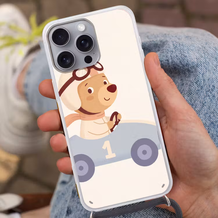 Telefoonhoesje met koord - Beer - Auto - Kinderkamer - Cartoon - Speels — 2