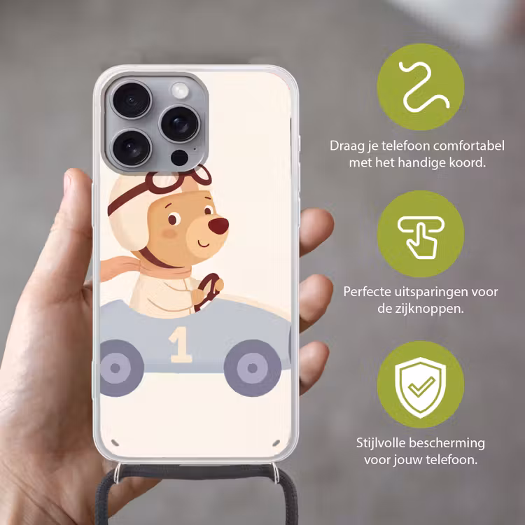 Telefoonhoesje met koord - Beer - Auto - Kinderkamer - Cartoon - Speels — 4
