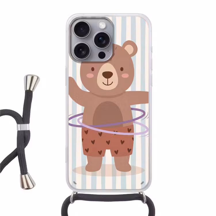 Telefoonhoesje met koord - Beer - Hoepel - Kinderkamer - Illustratie - Bruin — 1