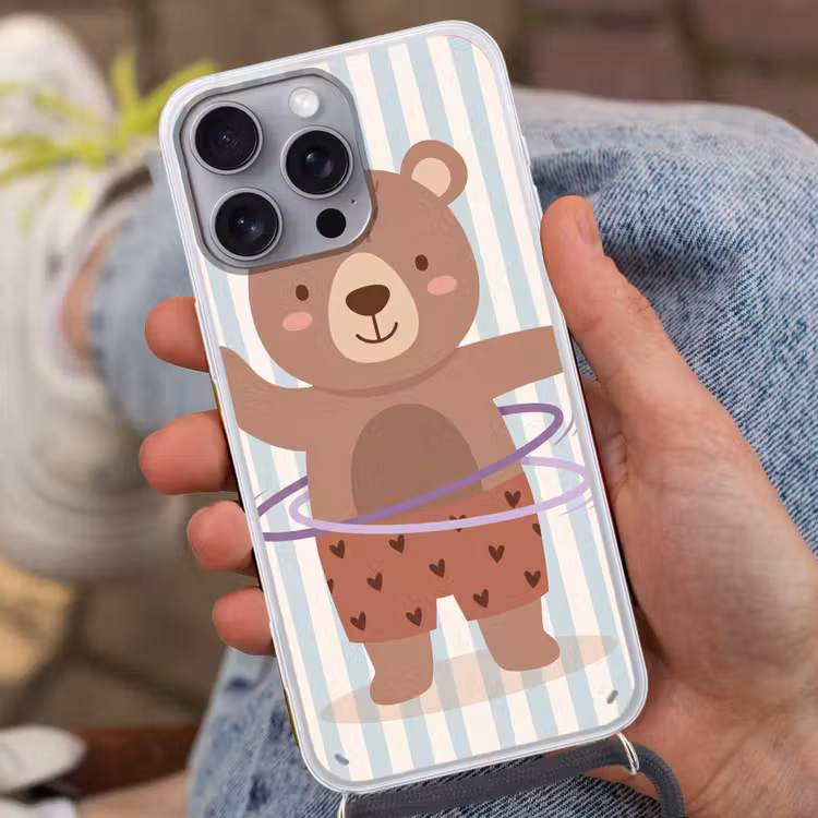 Telefoonhoesje met koord - Beer - Hoepel - Kinderkamer - Illustratie - Bruin — 2