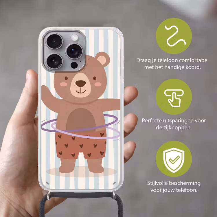Telefoonhoesje met koord - Beer - Hoepel - Kinderkamer - Illustratie - Bruin — 4