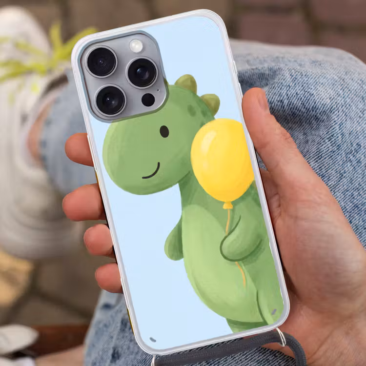 Telefoonhoesje met koord - Dinosaurus - Ballon - Kinderkamer - Illustratie - Groen — 2