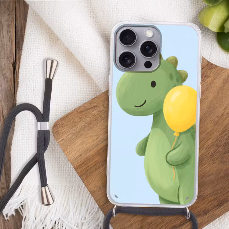 Telefoonhoesje met koord - Dinosaurus - Ballon - Kinderkamer - Illustratie - Groen — 3