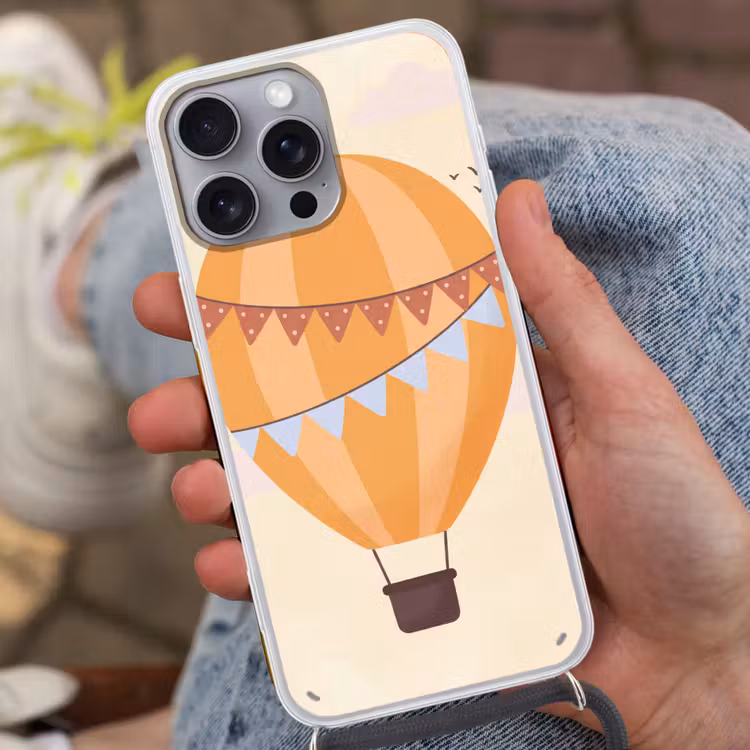 Telefoonhoesje met koord - Luchtballon - Slingers - Avontuur - Illustratie - Oranje — 2