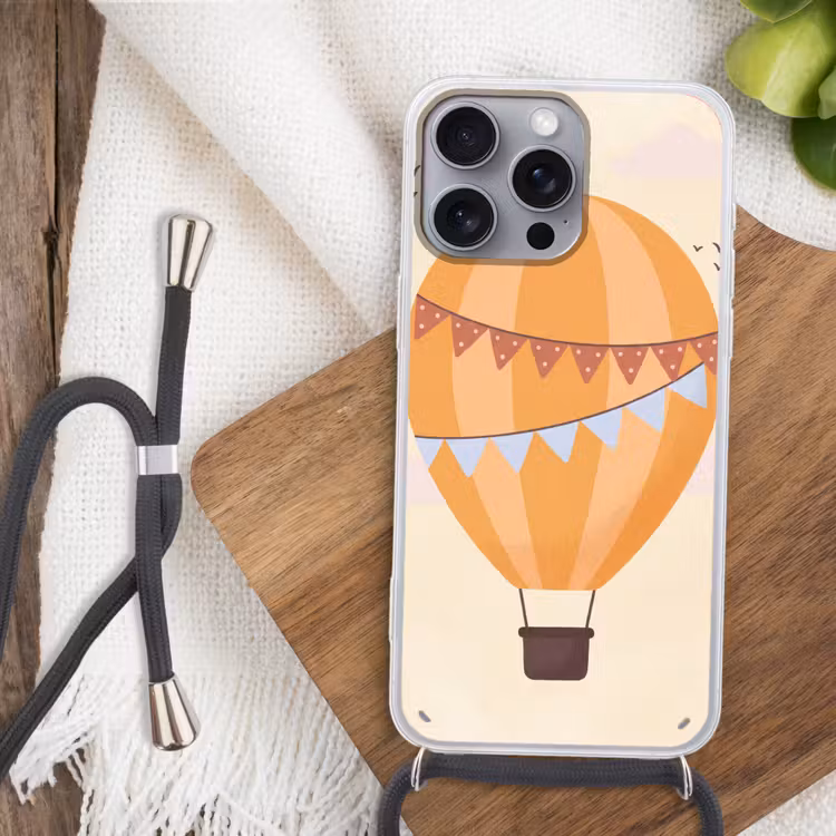 Telefoonhoesje met koord - Luchtballon - Slingers - Avontuur - Illustratie - Oranje — 3