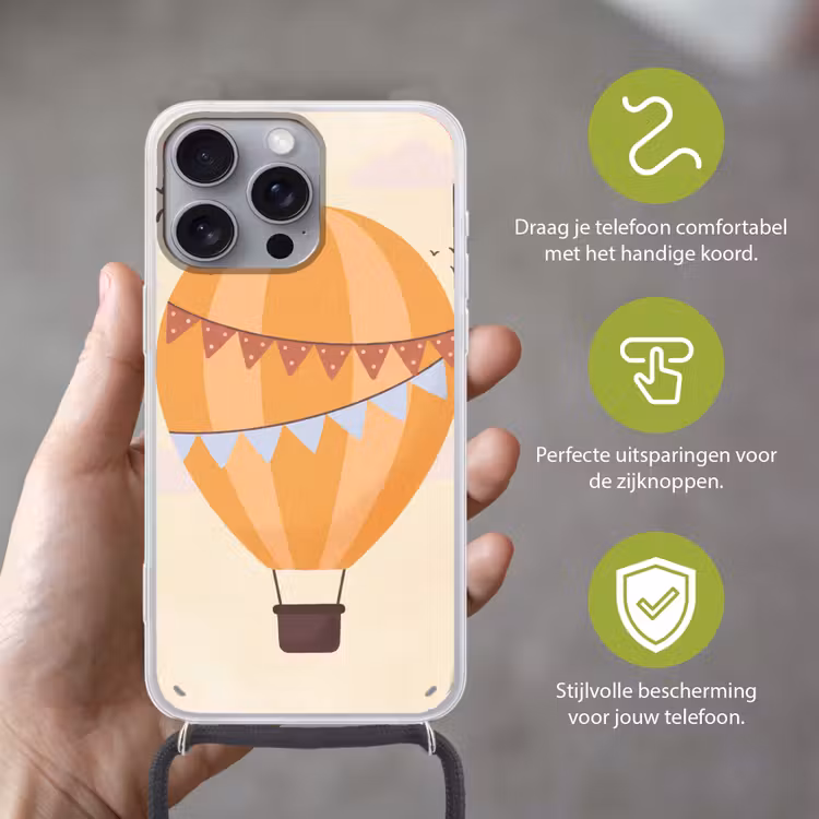 Telefoonhoesje met koord - Luchtballon - Slingers - Avontuur - Illustratie - Oranje — 4
