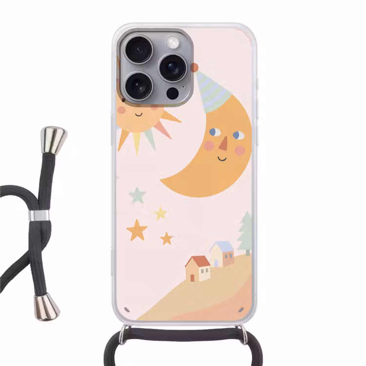 Telefoonhoesje met koord - Zon - Maan - Sterren - Kinderkamer - Pastel — 1