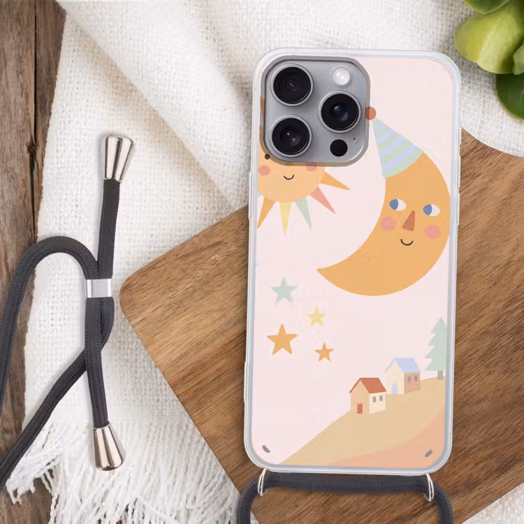 Telefoonhoesje met koord - Zon - Maan - Sterren - Kinderkamer - Pastel — 3