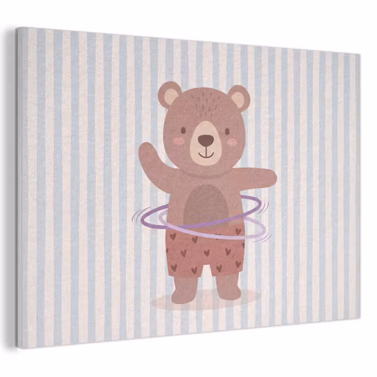 Akoestisch schilderij - Beer - Hoepel - Kinderkamer - Illustratie - Bruin — 1