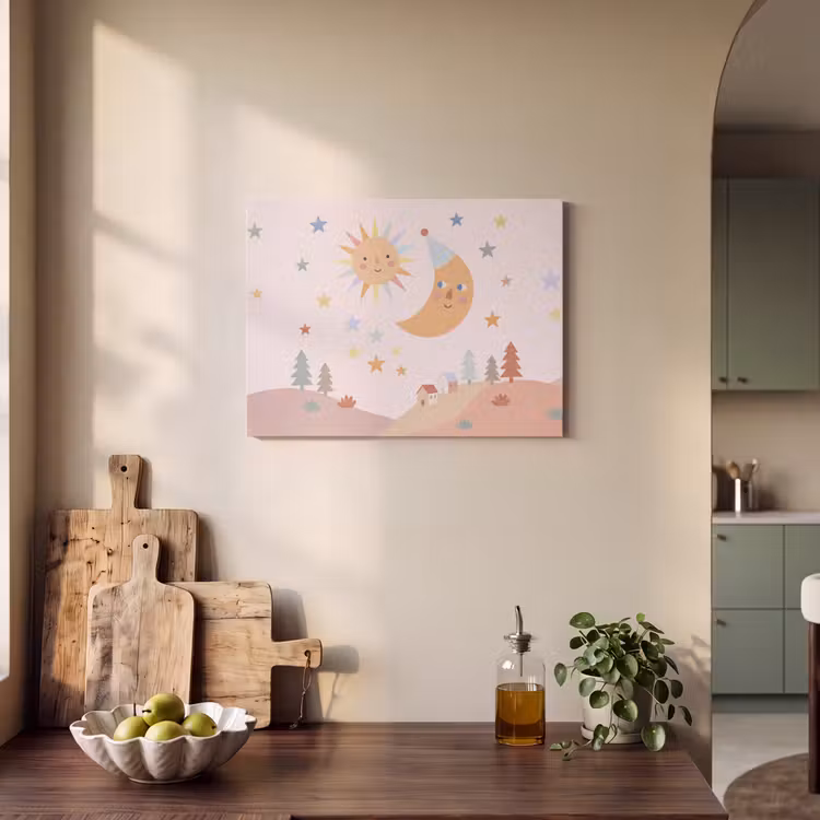 Akoestisch schilderij - Zon - Maan - Sterren - Kinderkamer - Pastel — 3