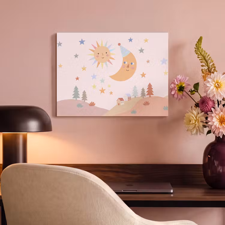 Akoestisch schilderij - Zon - Maan - Sterren - Kinderkamer - Pastel — 4