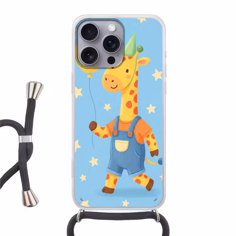 Telefoonhoesje met koord - Dieren - Giraffe - Ballon - Feest - Kinderkamer — 1
