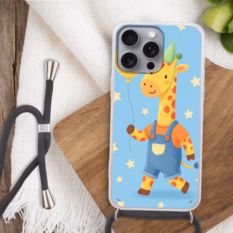 Telefoonhoesje met koord - Dieren - Giraffe - Ballon - Feest - Kinderkamer — 3