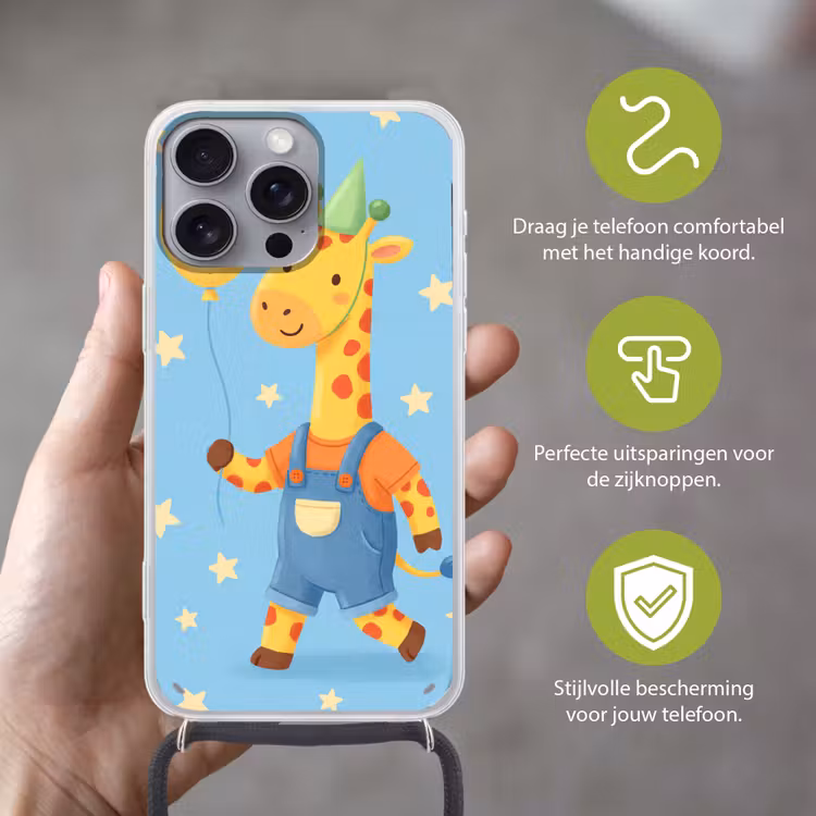 Telefoonhoesje met koord - Dieren - Giraffe - Ballon - Feest - Kinderkamer — 4