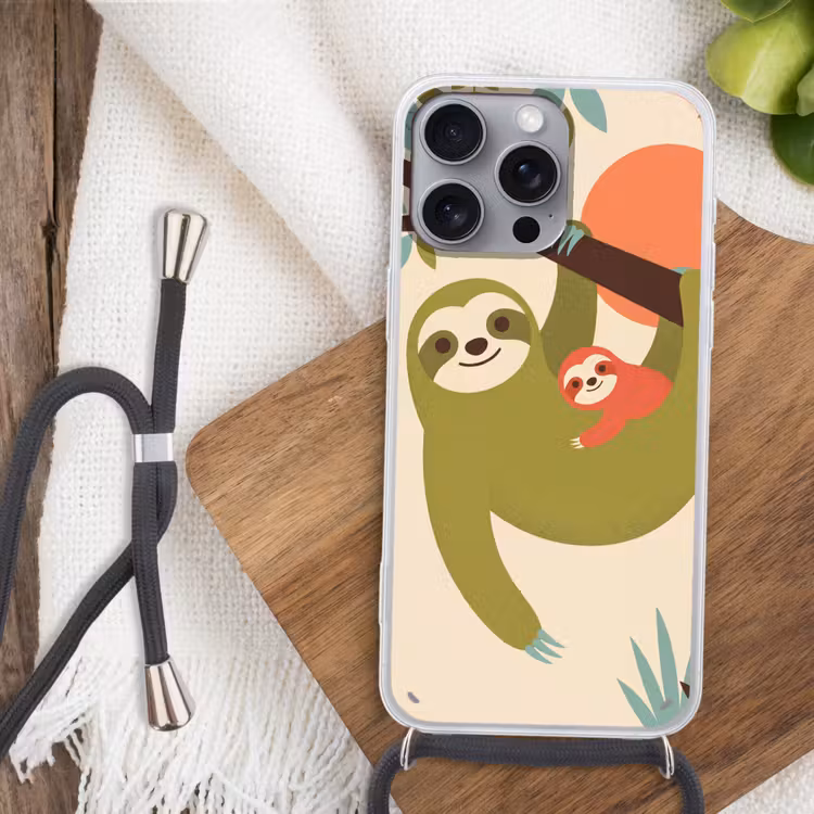 Telefoonhoesje met koord - Dieren - Moeder - Baby - Natuur - Groen — 3