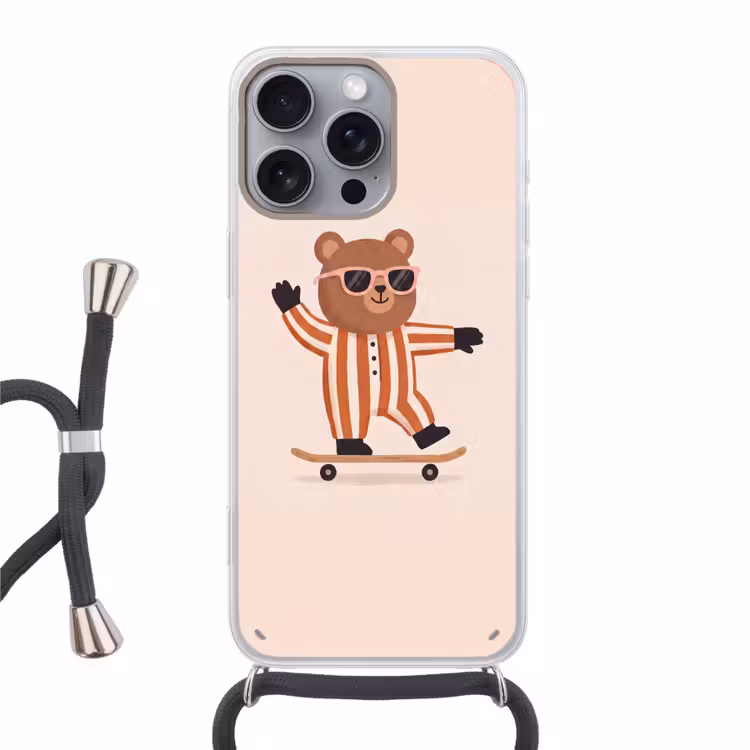 Telefoonhoesje met koord - Dieren - Skateboard - Spel - Cartoon - Roze — 1