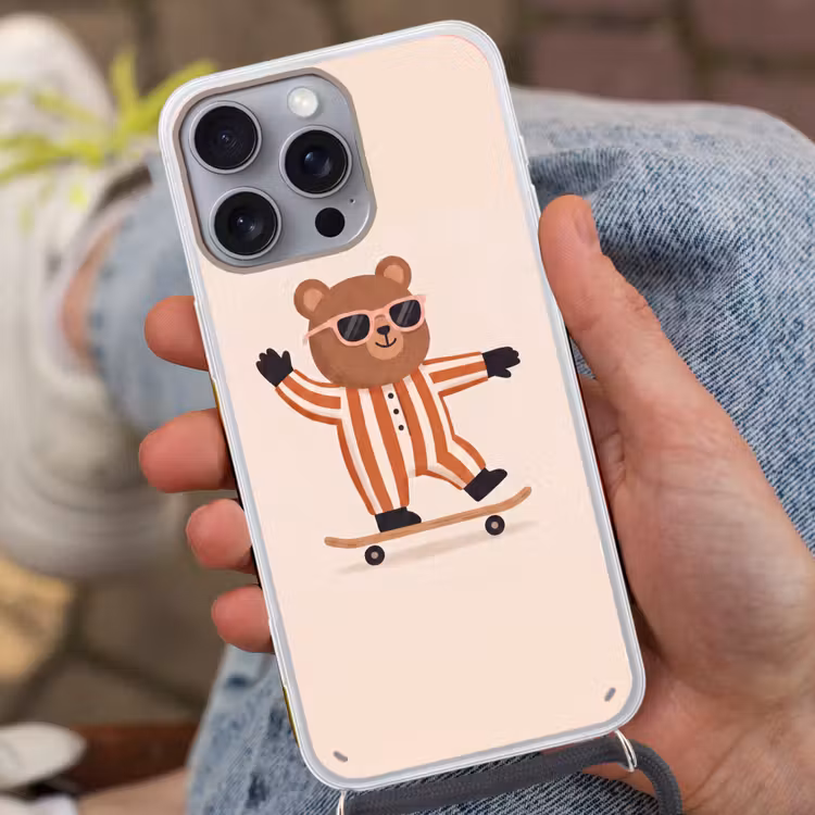 Telefoonhoesje met koord - Dieren - Skateboard - Spel - Cartoon - Roze — 2