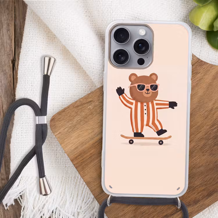 Telefoonhoesje met koord - Dieren - Skateboard - Spel - Cartoon - Roze — 3