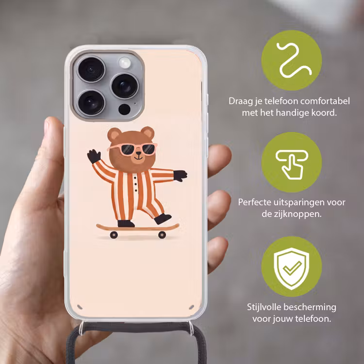 Telefoonhoesje met koord - Dieren - Skateboard - Spel - Cartoon - Roze — 4