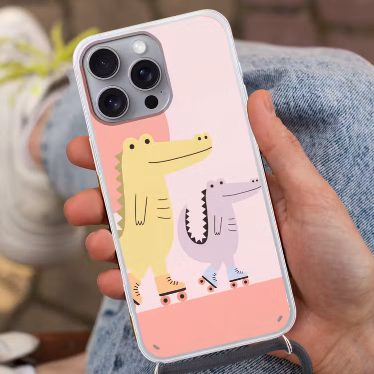 Telefoonhoesje met koord - Dieren - Skaten - Illustratie - Speels - Roze — 2