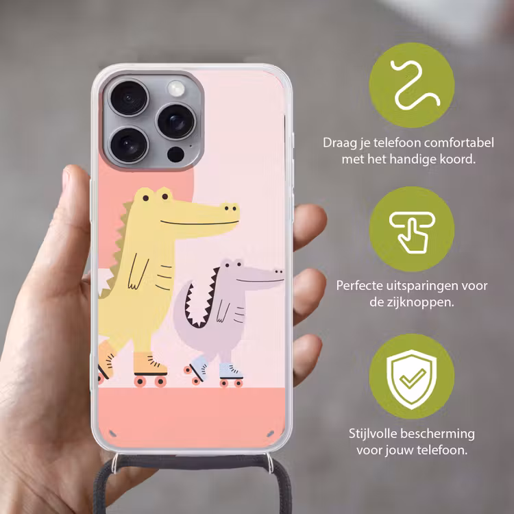 Telefoonhoesje met koord - Dieren - Skaten - Illustratie - Speels - Roze — 4