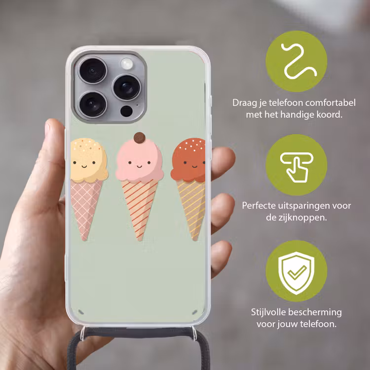 Telefoonhoesje met koord - IJs - Hoorntjes - Eten - Illustratie - Vrolijk — 4