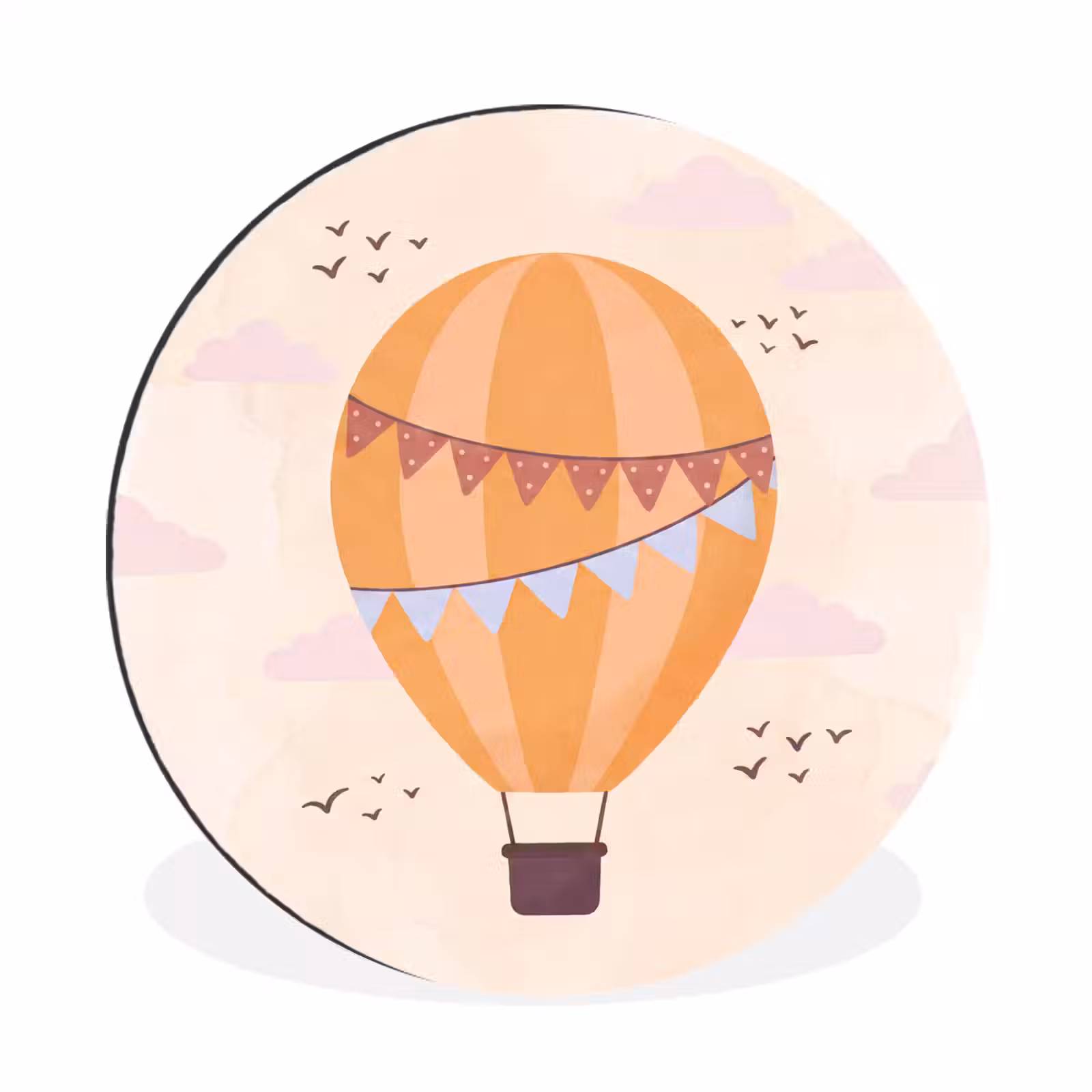 Muurcirkel aluminium - Luchtballon - Slingers - Avontuur - Illustratie - Oranje — 1
