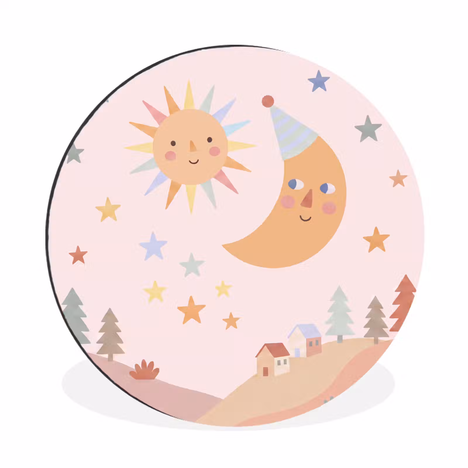 Muurcirkel aluminium - Zon - Maan - Sterren - Kinderkamer - Pastel — 1