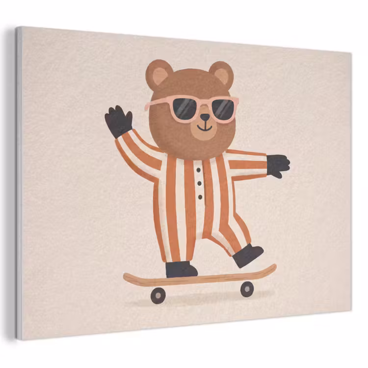 Akoestisch schilderij - Dieren - Skateboard - Spel - Cartoon - Roze — 1