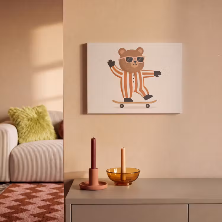 Akoestisch schilderij - Dieren - Skateboard - Spel - Cartoon - Roze — 2