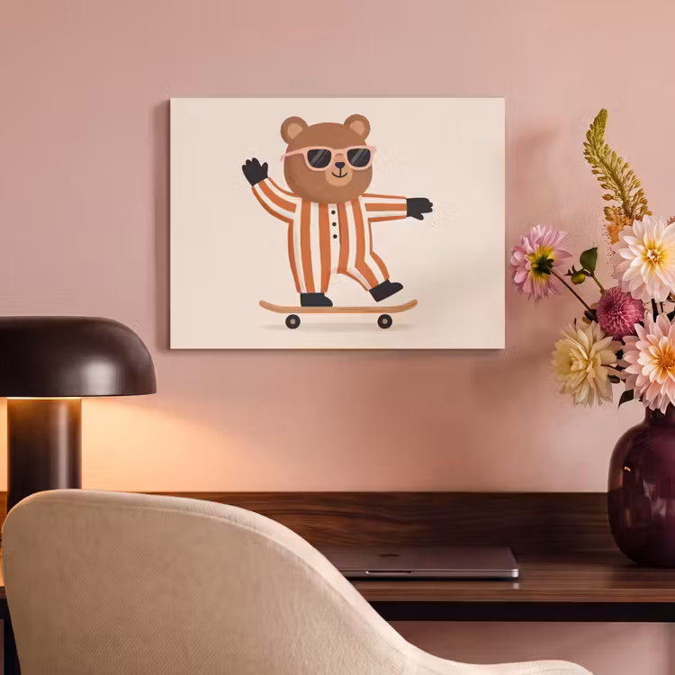 Akoestisch schilderij - Dieren - Skateboard - Spel - Cartoon - Roze — 4