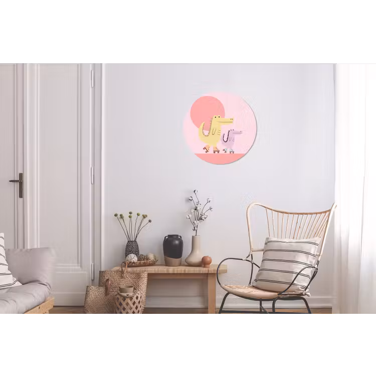 Muurcirkel aluminium - Dieren - Skaten - Illustratie - Speels - Roze — 2