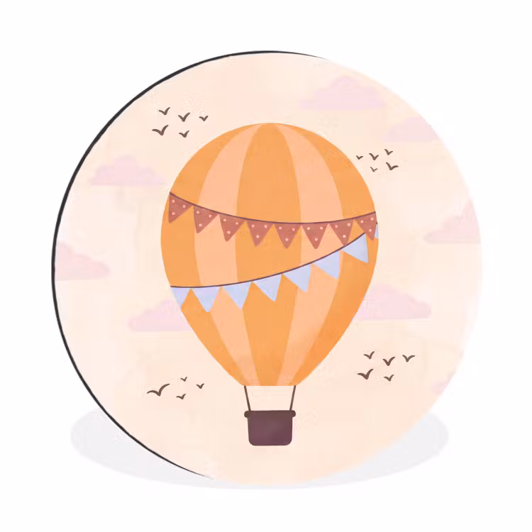 Muurcirkel aluminium - Luchtballon - Slingers - Avontuur - Illustratie - Oranje — 1