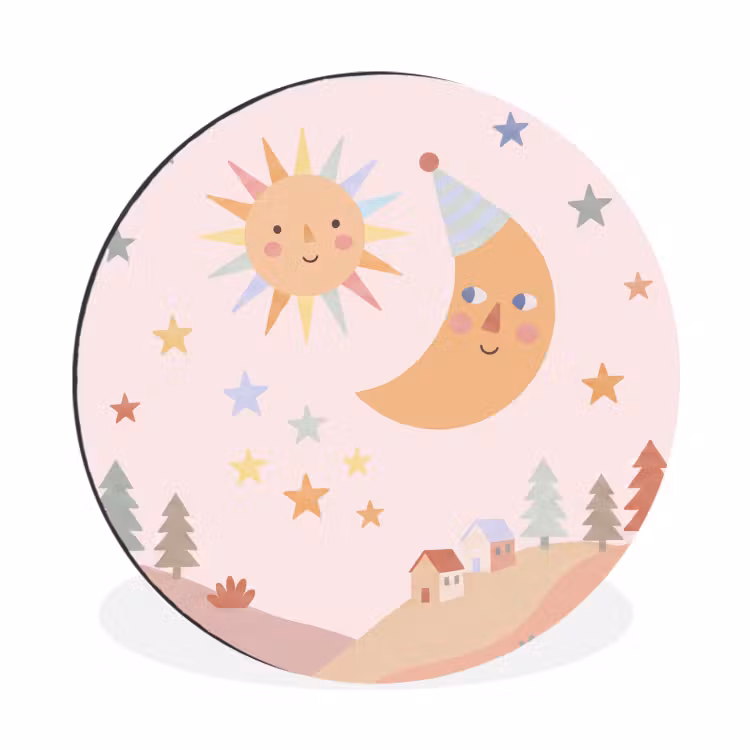 Muurcirkel aluminium - Zon - Maan - Sterren - Kinderkamer - Pastel — 1