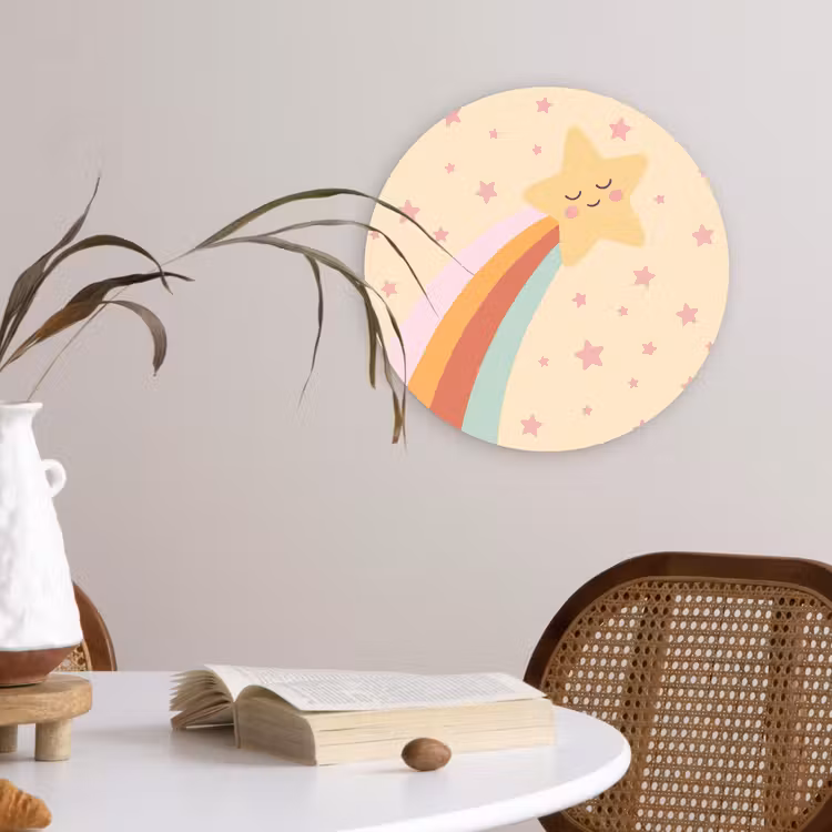 Muurcirkel glas - Ster - Regenboog - Nacht - Illustratie - Pastel — 4