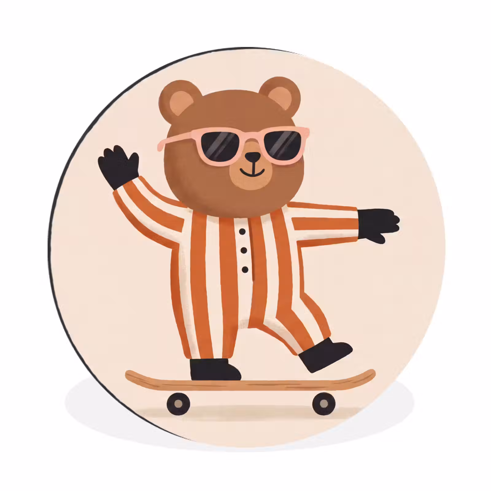 Muurcirkel aluminium - Dieren - Skateboard - Spel - Cartoon - Roze — 1